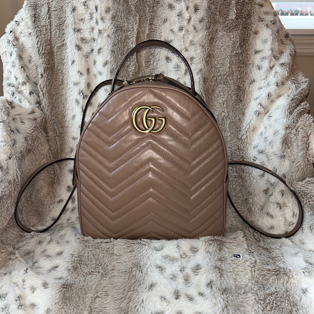 Gucci GG Marmont Backpack Matelasse Pink/Taupe